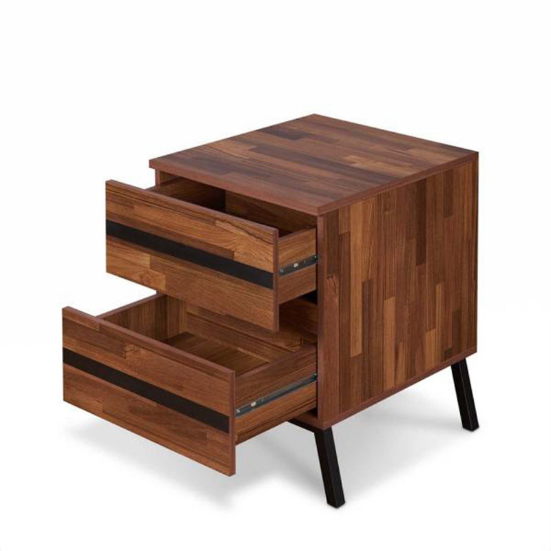 Table de bout 23 po en bois et fer noir et brun avec deux tiroirs