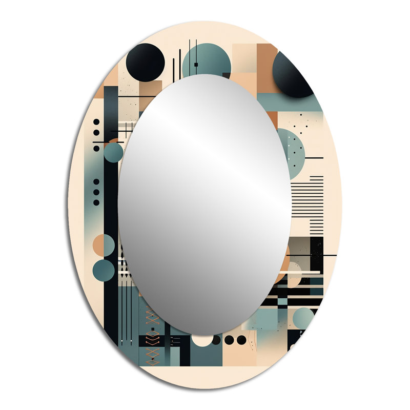 Blue And Black Symmetry In Motion II - Modern Oval Wall Mirror, 40" x 30"
