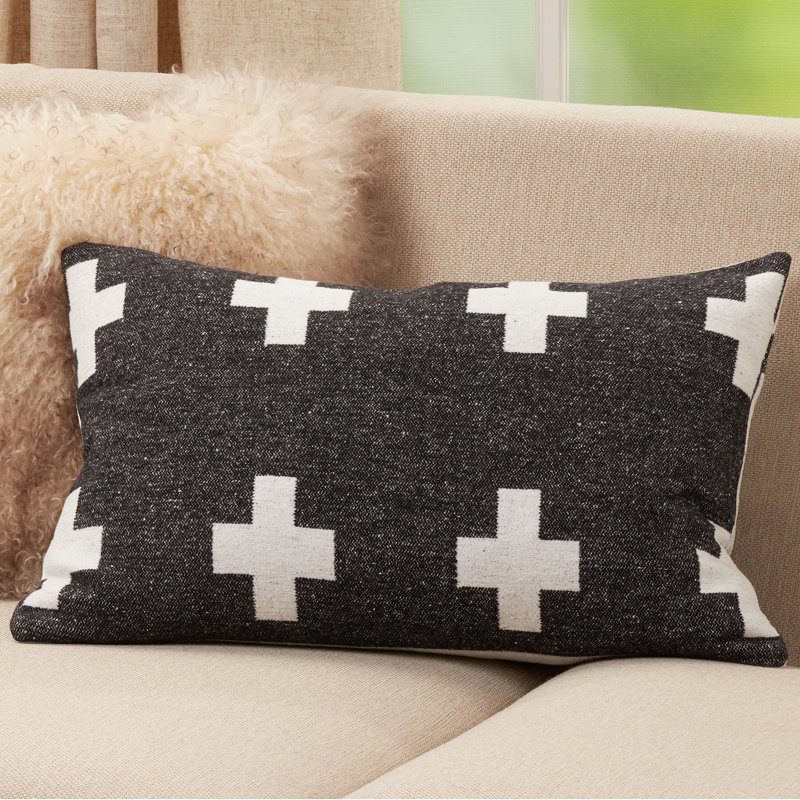 Indre Swiss Cross Design Rectangular Pillow Cover & Insert, Polyester/Polyfill