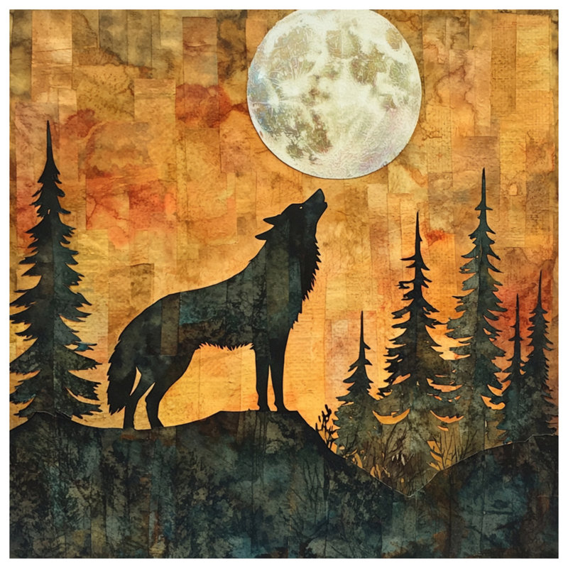 Silhouette de loup, toile tendue au clair de lune en plusieurs tailles, 16 po x 16 po