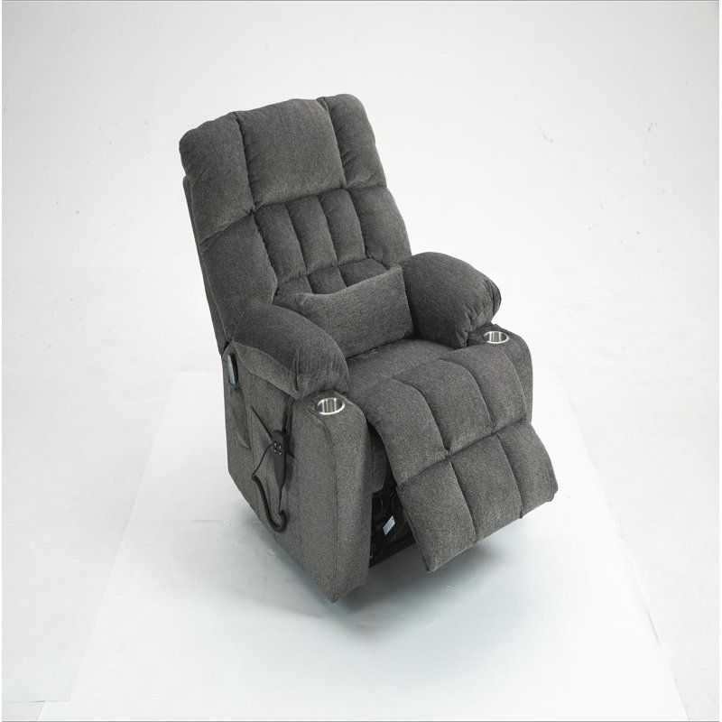 Lift Chair For Big And Tall Person With Inconvenient Legs: High Density Foam Lift Sofa With Heat And Massage, 2 Pockets, 2 Cup Holder, 2 Remote, OKIN Motor