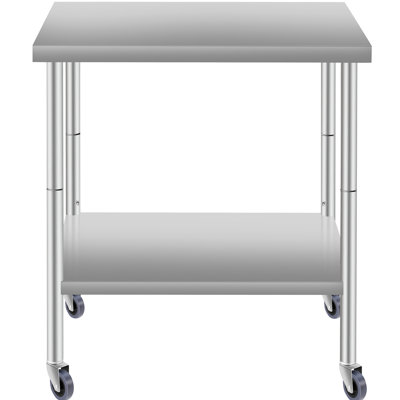 24-Inch Wide 30-Inch Deep Stainless Steel Work Table With Under Shelf And Wheels, 34 Inches High For Home Commercial Kitchen Use 24'' 30'' Prep Food Preparation