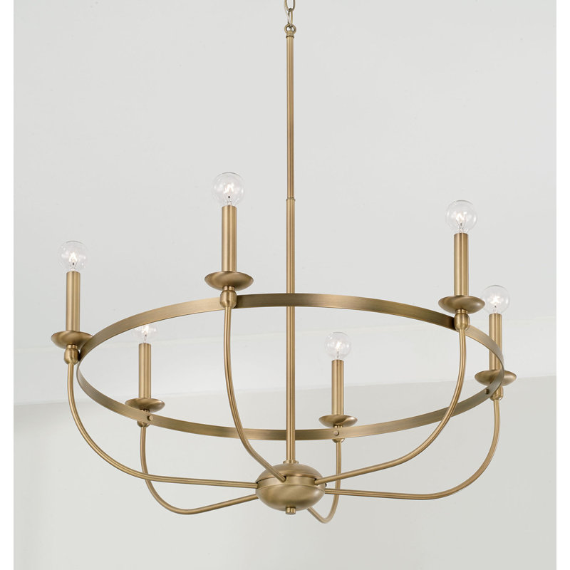 Lustre en roue de chariot à 6 lumières de style bougie Rylann, Laiton vieilli