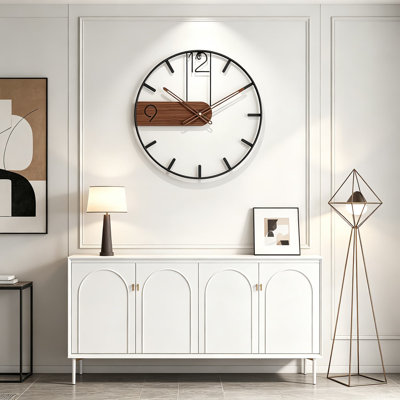 Grande horloge murale de 30 pouces, cadre en bois moderne à cadre métallique silencieux et non à pile pour salon, chambre à coucher, cuisine, cadran noyer minimaliste avec chiffres arabes