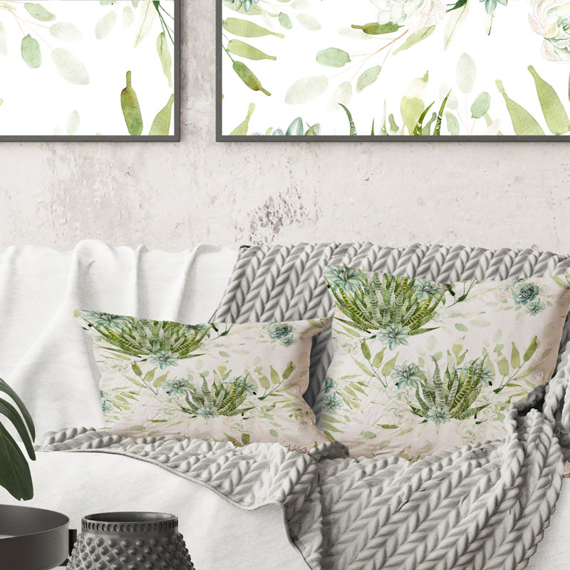 Cactus et plantes grasses sur blanc - Coussin décoratif à motif, 18 po x 18 po