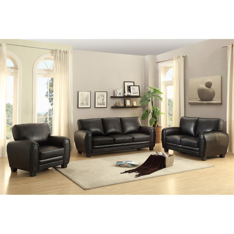Ensemble de canapé moderne noir 3 pièces Comfort, L 85 po