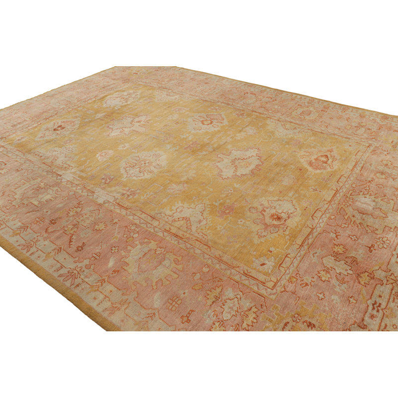 One-of-a-Kind 10'4" X 12'9" 1900s Wool Area Rug in Gold