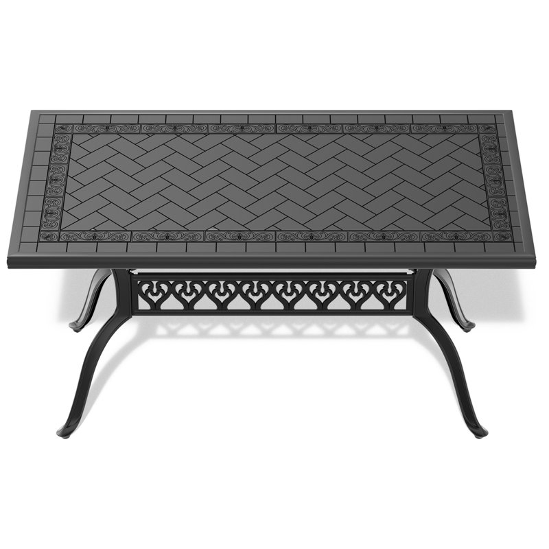 Cast Aluminum Patio Table - Black Frame, Rectangular, Details, Protected Outdoor Dining Pattern