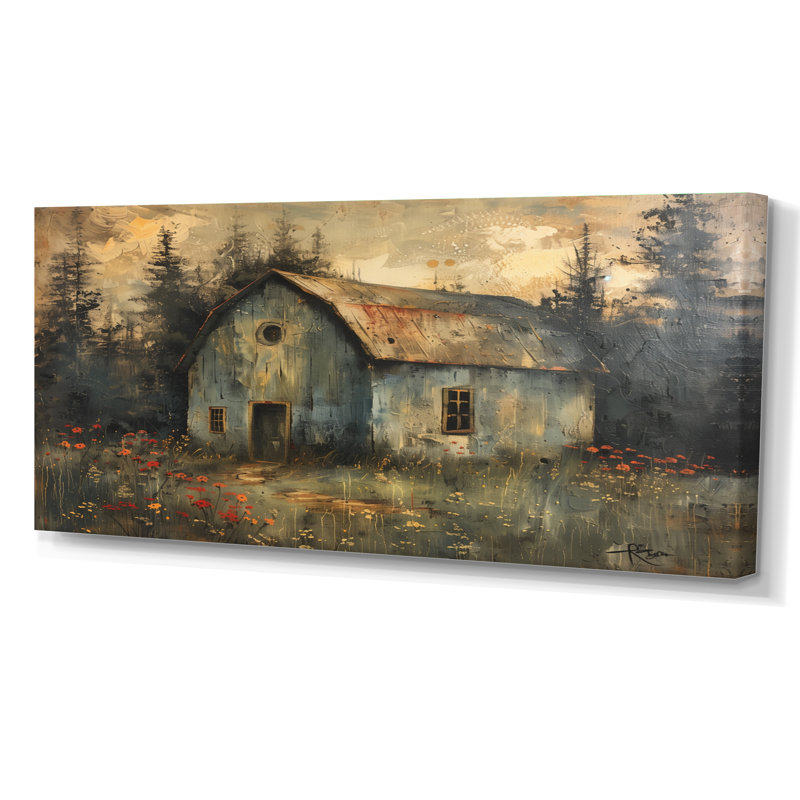 Gris, gris, hiver, chalet champêtre, Toile tendue, H 28 po x l 60 po x P 1,5 po