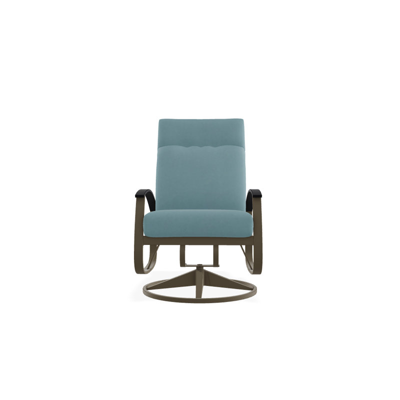 Chaise de patio pivotante avec coussins Askar, Bleu minéral, Noir P70, Bois de plage texturé