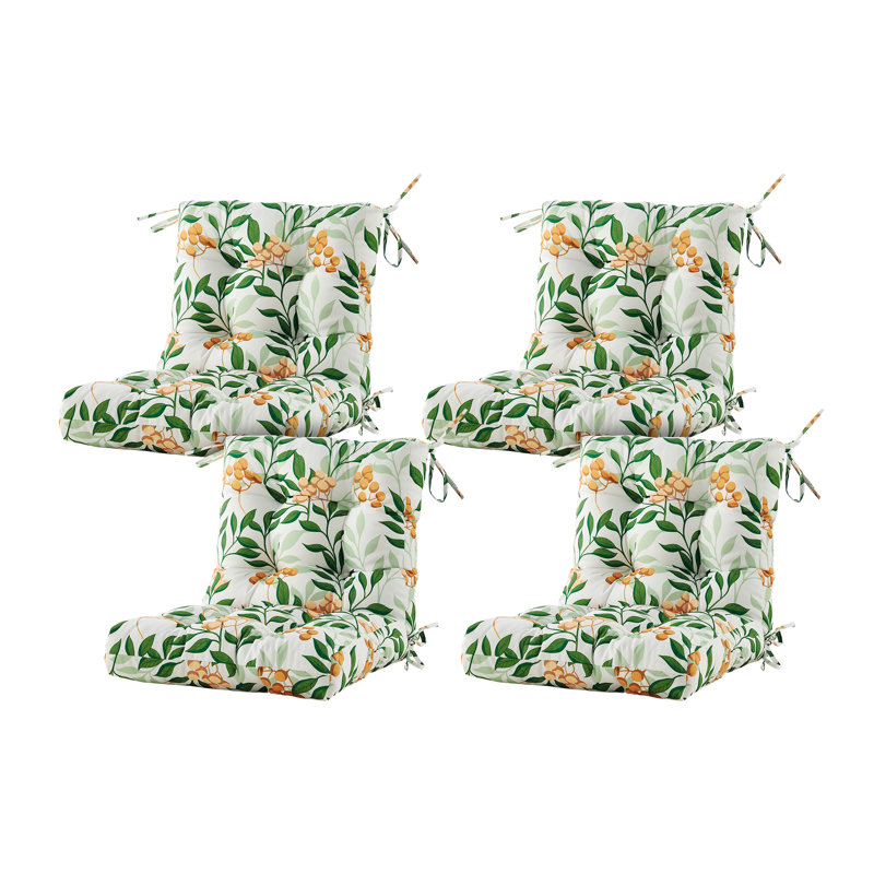 Coussin de siège / dossier d'extérieur 4 pièces Bay Isle Home ™, Blanc / motif floral vert