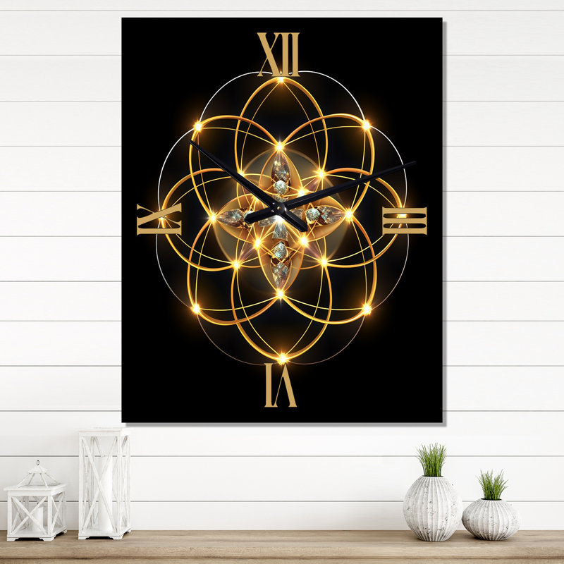 Horloge murale géométrique sacrée sur fond noir, H 32 po x l 16 po x P 1 po