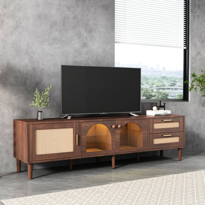 Meuble audio-vidéo de 70 pouces avec - lumières DEL contrôlées, meuble télé pour 80 téléviseurs, 2 tiroirs, rangement pour porte en verre et charme Splendor