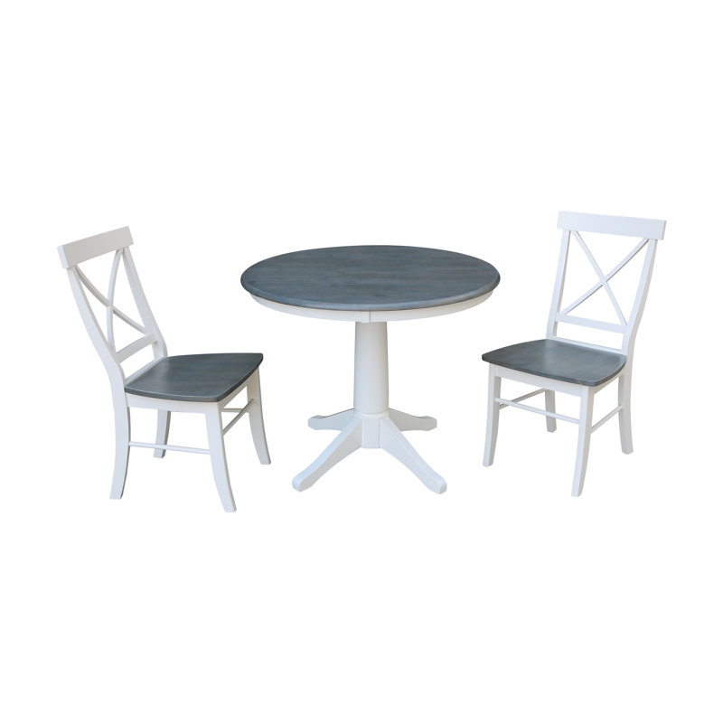 Ensemble de salle à manger en bois massif pour 2 personnes Doinel, Gris chiné / Blanc