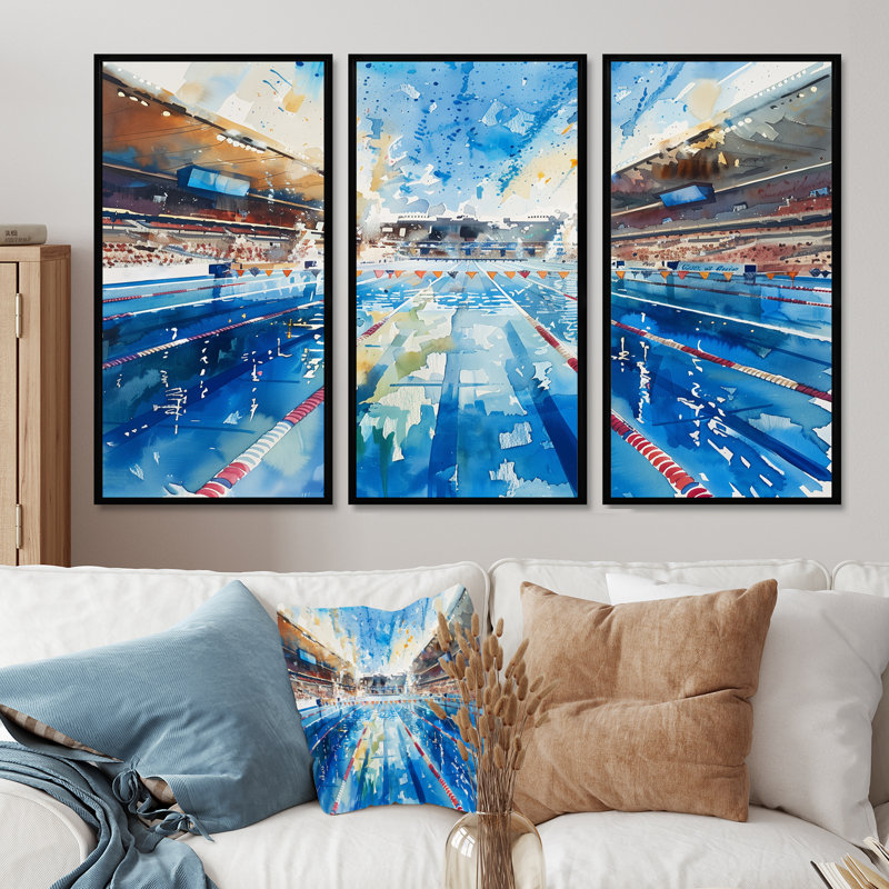 Piscine olympique avant la course II - Ensemble de salon d'art mural, H 40 po x l 60 po x P 1 po