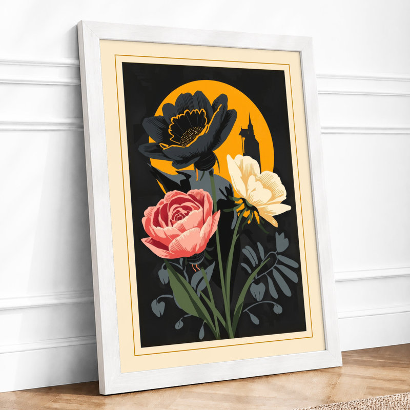 Three Roses in Bloom Botanical - Framed Print, A1 - 84.1 x 59.4 cm, White