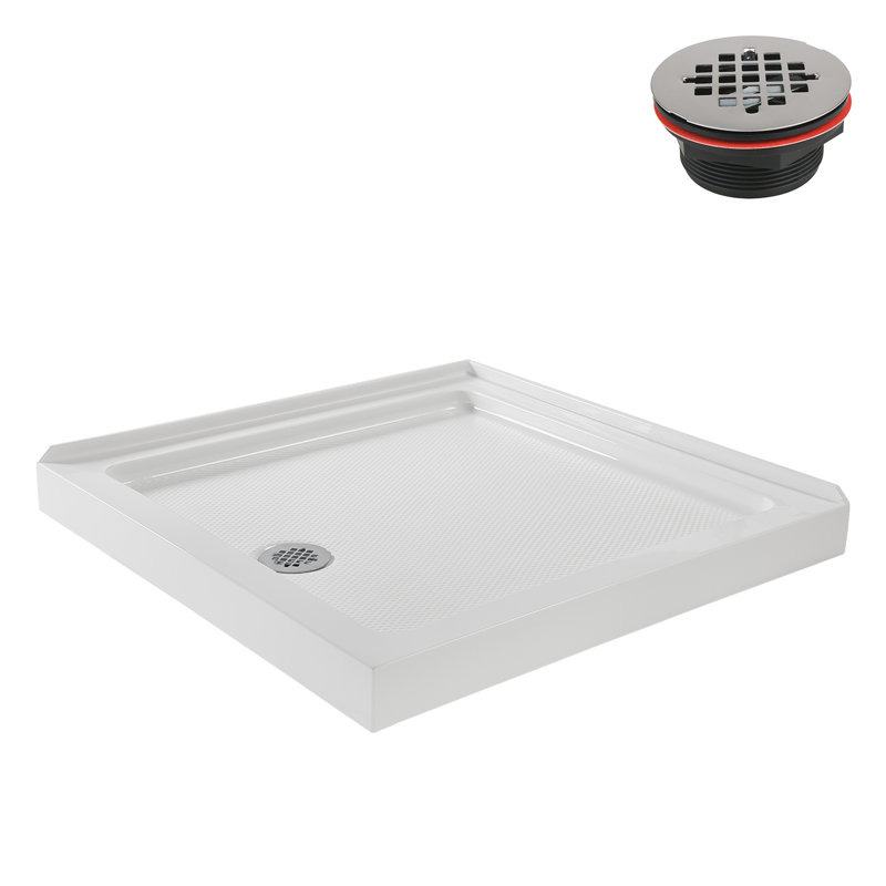 Streamline 32 in. x 32 in. Corner Acrylic Shower Base in Glossy White with Left Drain, Drain Included, Left