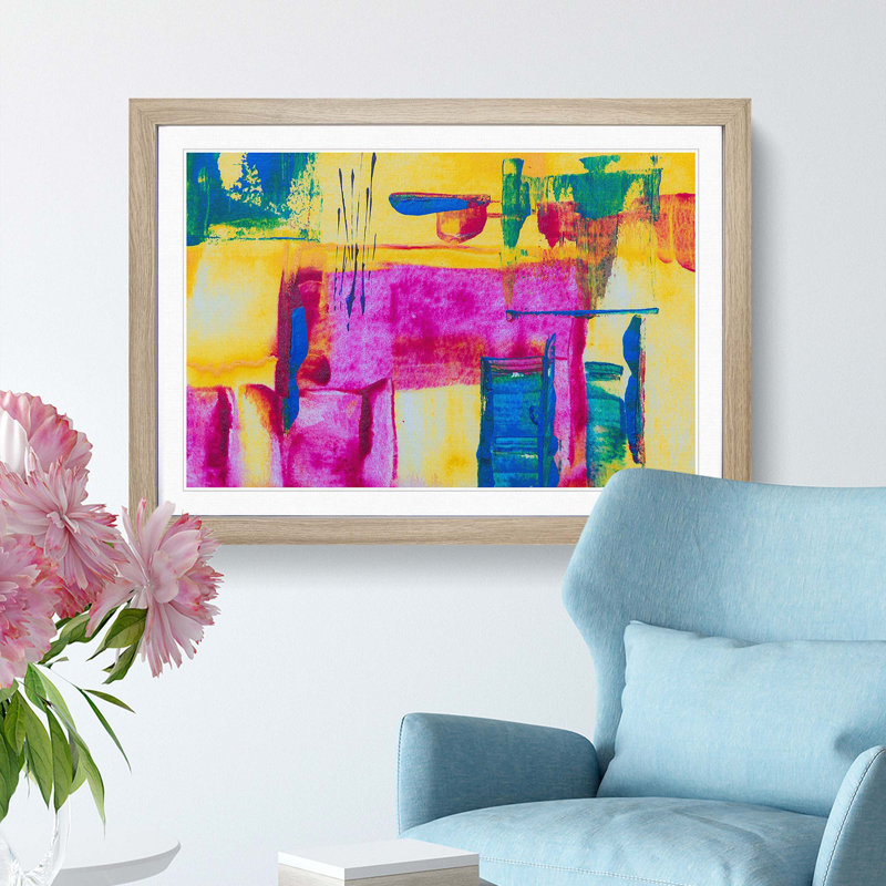 Abstract Art Painting Vol.155 by S.Johnson - Framed Print, 62cm H x 87cm W x 2cm D, Oak Framed