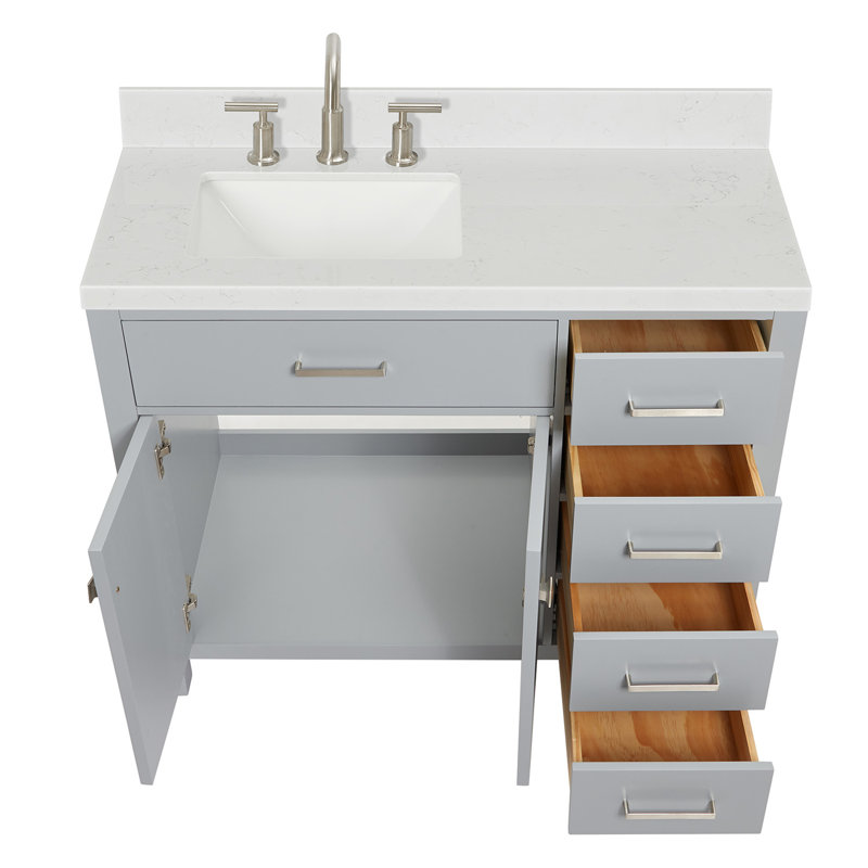 5_ARIEL Bristol 36 Single Sink Bathroom Vanity with Carrara White Quartz, Rectangle, Gray, 42"