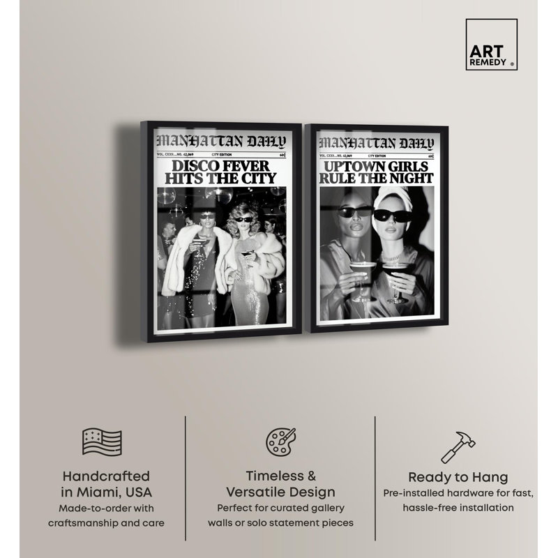 «Uptown Night Shadowbox Print Fashion Wall Art Set» par Art Remedy, cadre noir, 36 x 54, H 55 po x l 37 po, Structure noire