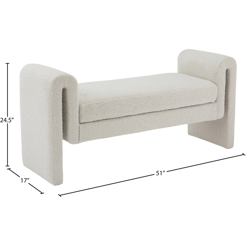 Banc rembourré Boucle, Tissu crème bouclé