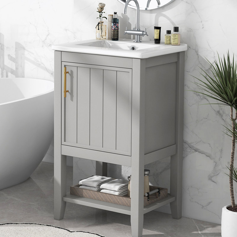 Meuble-lavabo simple 20 po avec plateau en céramique Brihana
