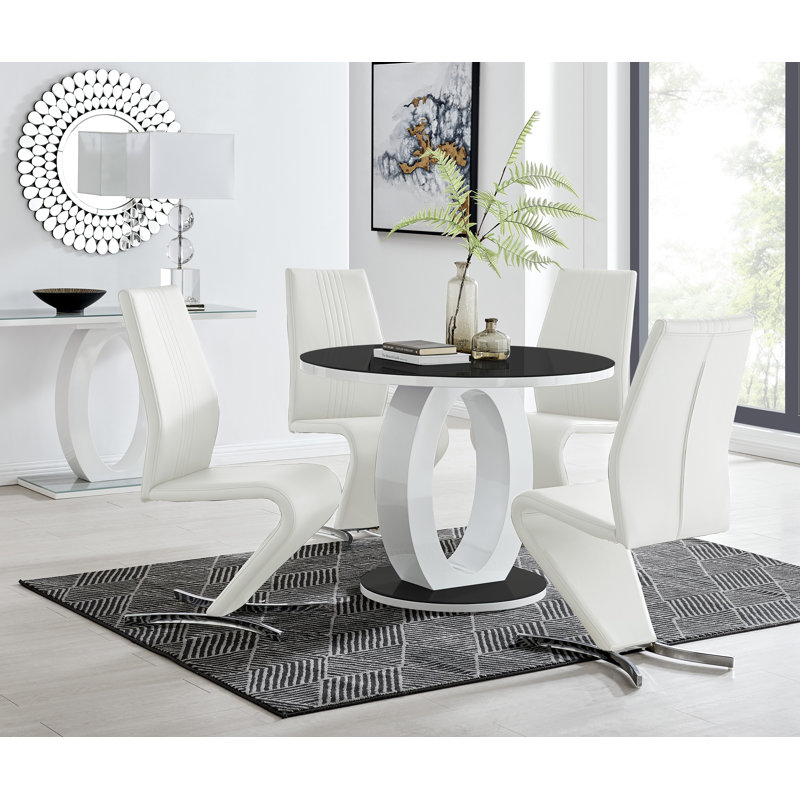 Scottsmoor Modern Halo Seat Round Dining Table Set - 4 Luxury Modern Dining Chairs, White, 75Cm H x 100Cm W x 100 Cm D, Grey