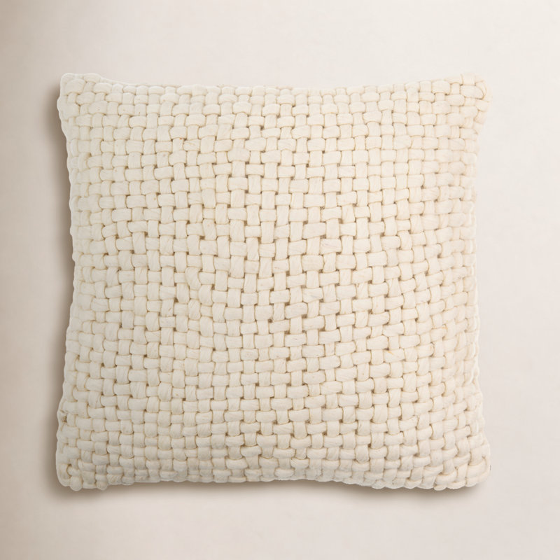 Belel Wool, Cotton Throw Pillow, Cream, Polyester/Polyfill, 20" x 20"