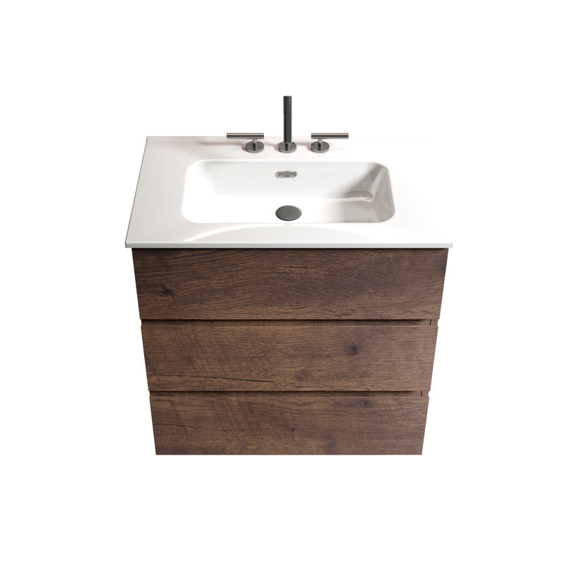 Meuble-lavabo de 30 po en noyer. Vaste rangement intérieur, fonctionnement silencieux. Poignée ergonomique. Lavabo blanc. Grande capacité préassemblée, performance. Concept.