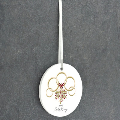 Carley 12 Days 5 Gold Rings Circle Shaped Ceramic Ornament