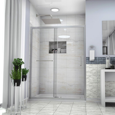 Shower Door 48" W X 72"H Single Sliding Bypass Shower Enclosure, 1/4 In. (6Mm), Brushed Nickel