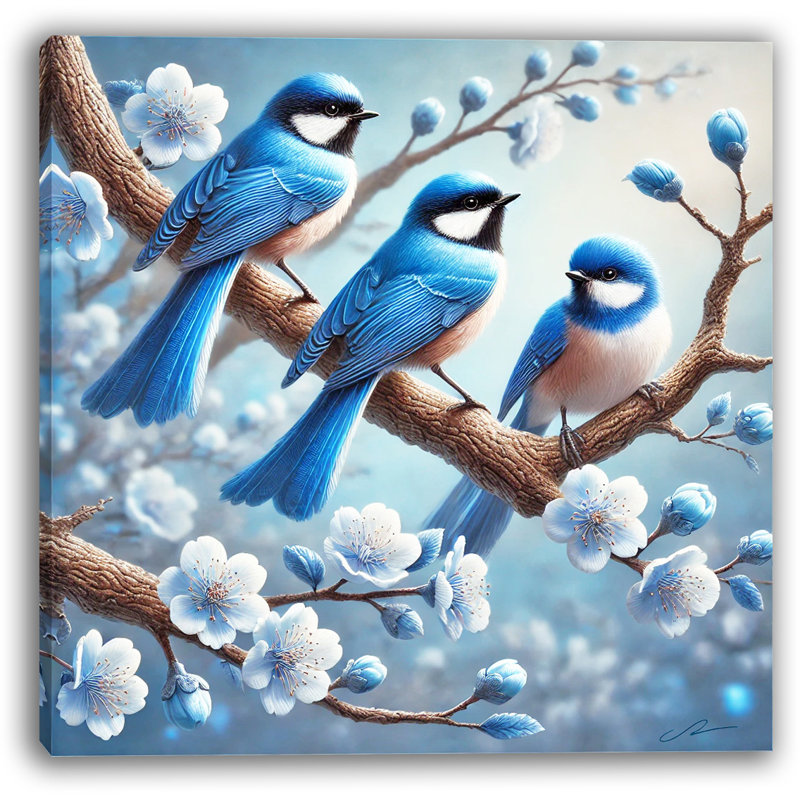 «Serenity in Bloom - Bluebirds», reproduction d'art sur toile tendue, H 40 po x l 40 po x P 1,5 po