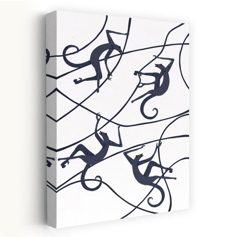 Playful Jungle Monkeys Abstract Contemporary Monkey Forest Landscape Wall Art Print, 60.96cm H x 40.64cm W