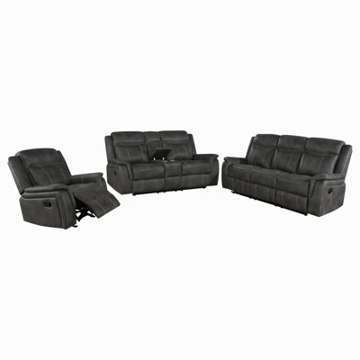 Franklin Charcoal 3-Piece Upholstered Reclining Sofa Set