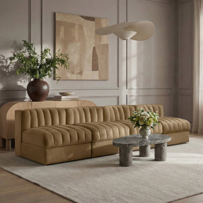 Paynton Velvet Performance Fabric Upholstered 4Pc. Modular Sofa