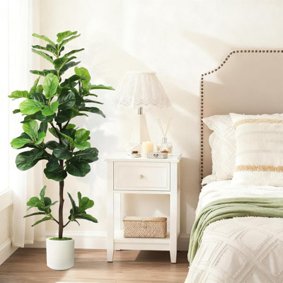 60" Artificial Fiddle Leaf Fig Tree With White Planter
