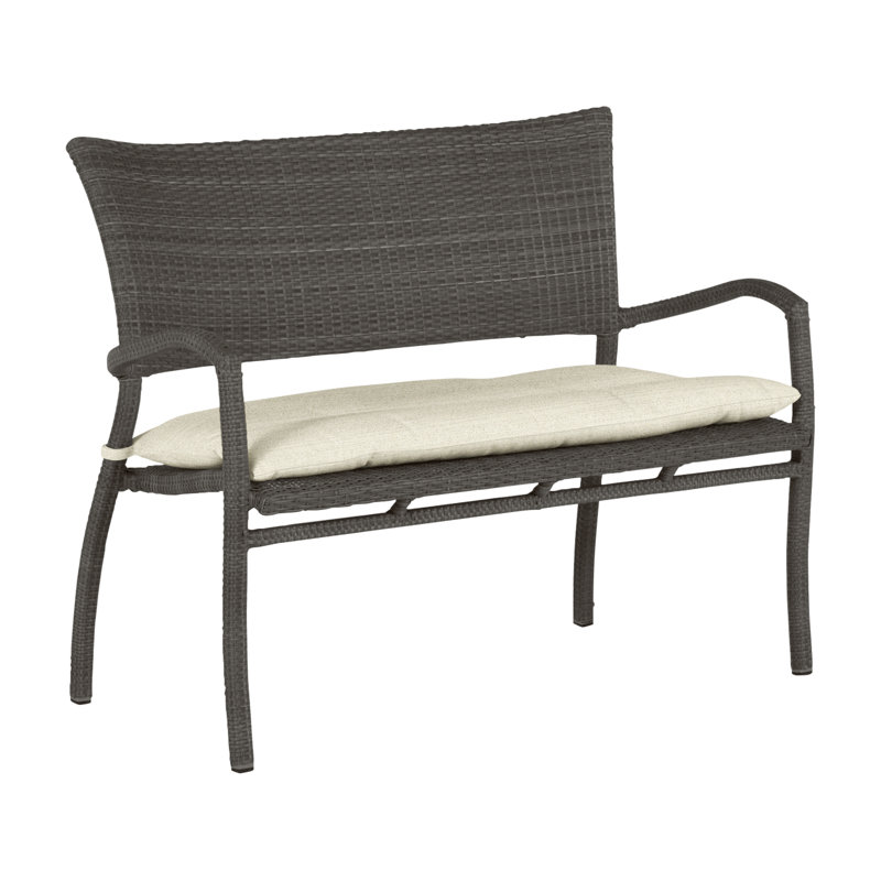 Skye Wicker Garden Bench, Slate Gray, No Welt, Linen Chambray