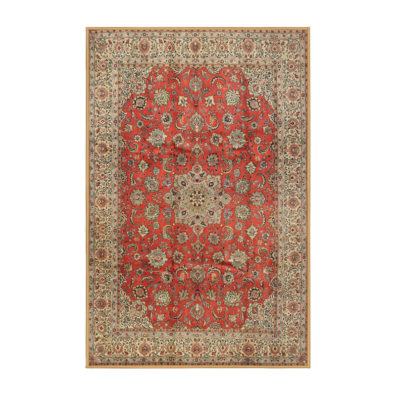 Tapis traditionnel rouge / vert Gatsas, Rectangle 5 pi x 7 pi