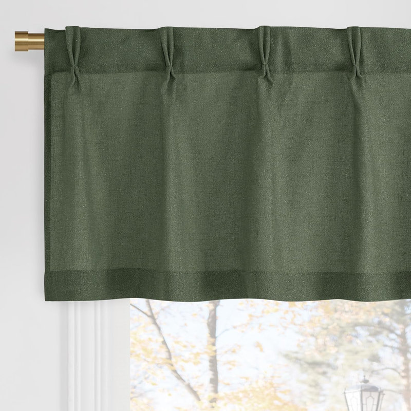  Pinch Pleated Linen Valances for Windows, 2 Panels Set Farmhouse Light Filtering Small Sheer Curtains for Cafe Bar Kitchen Over Sink Christmas Decor