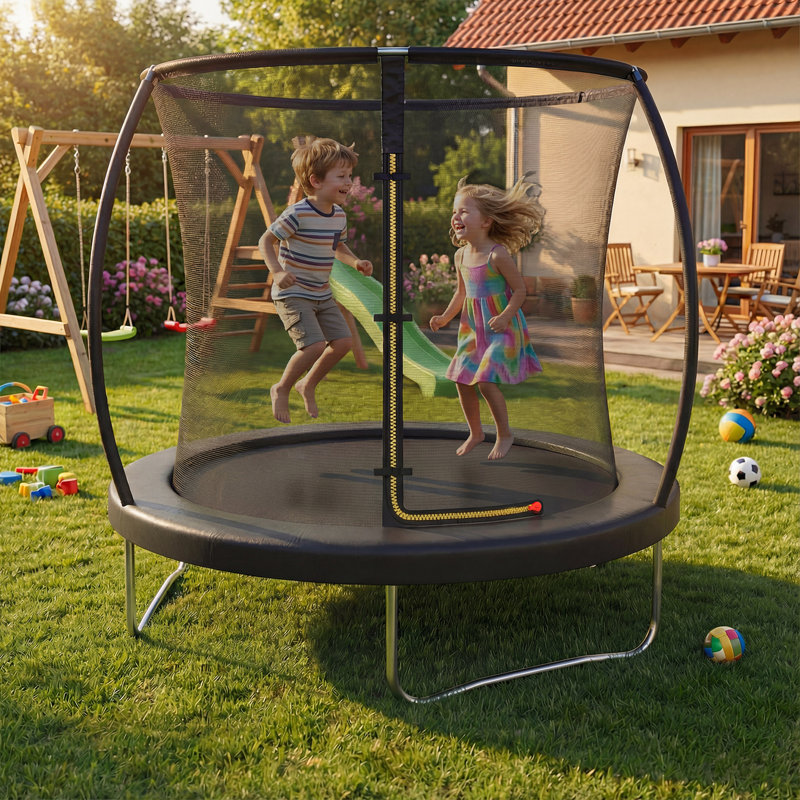 Maxway Furniture 183cm Rounded Back Backyard Trampoline with Safety Enclosure, Black