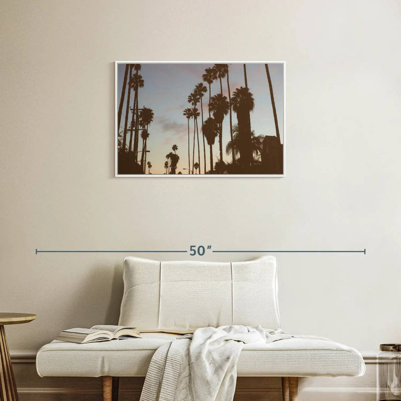 Silhouette des palmiers de Los Angeles, Cadre flottant blanc, 31 po x 21 po