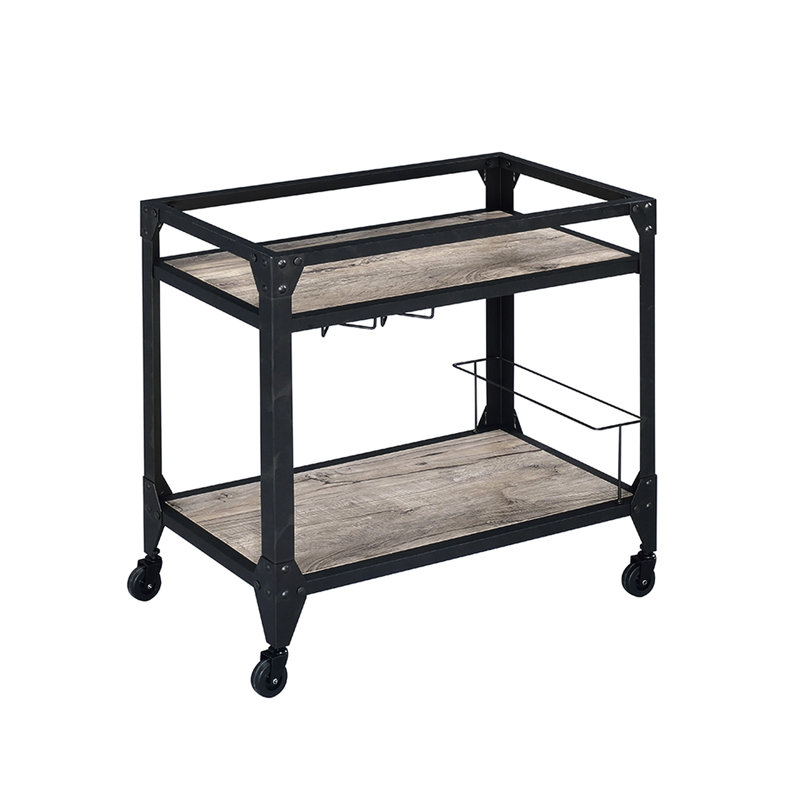 Industrial Design Kitchen Cart With Two Shelves, Wine Storage, And Portable Quality Rustic Versatile 2-Shelf Serving Stemware Rack Mobility Feature
