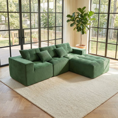 Canapé modulaire à compression en L 101 po, canapé Cloud confortable à 3 places, tissu en velours côtelé, avec repose-pieds mobile, combinaison de bricolage gratuite, convient au salon, à la chambre à coucher, à l’appartement