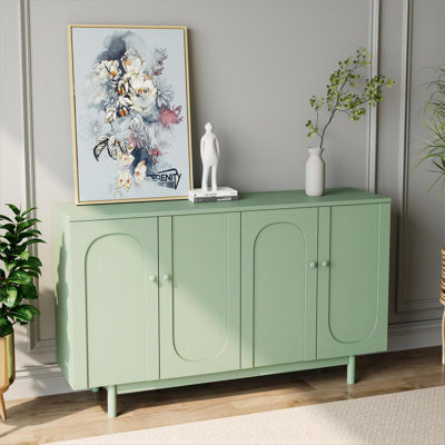 4-Door Intaglio Storage Cabinet With Pine Legs, Solid Wood Pulls And MDF