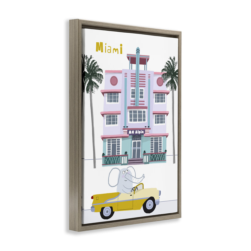 Cadre flottant Elephant & Miami Hotel, design par Carla Daly, H 31 po x l 21 po, Brun
