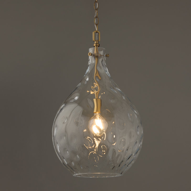 Luminaire suspendu en forme de larme en laiton vieilli avec verre d'eau l 15 po x H 24 po