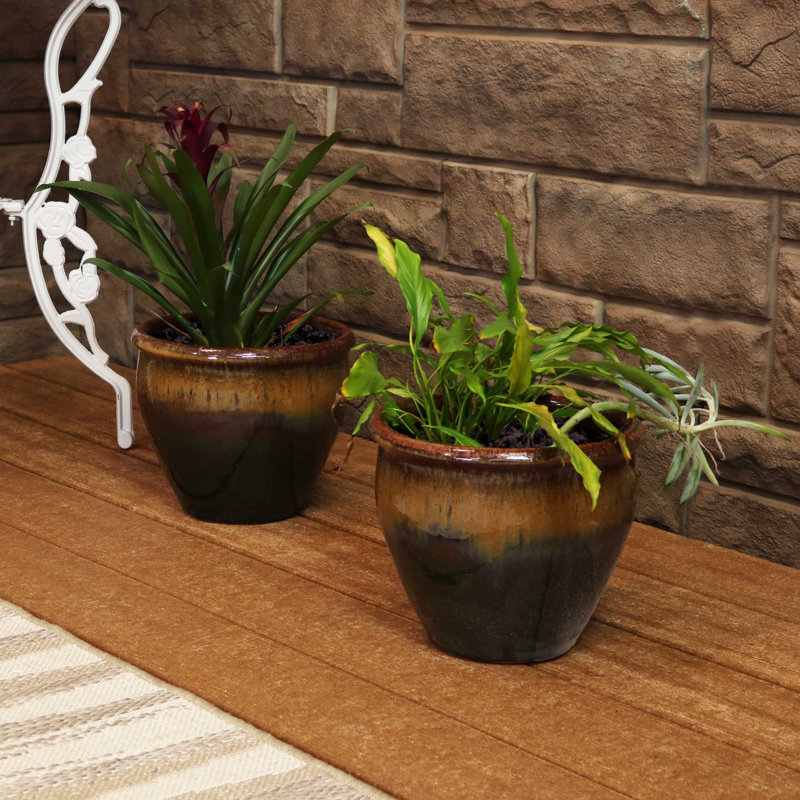 Pot de fleurs d'extérieur en céramique Chalet, Vert, H 8 po x l 9,5 po x P 9,5 po