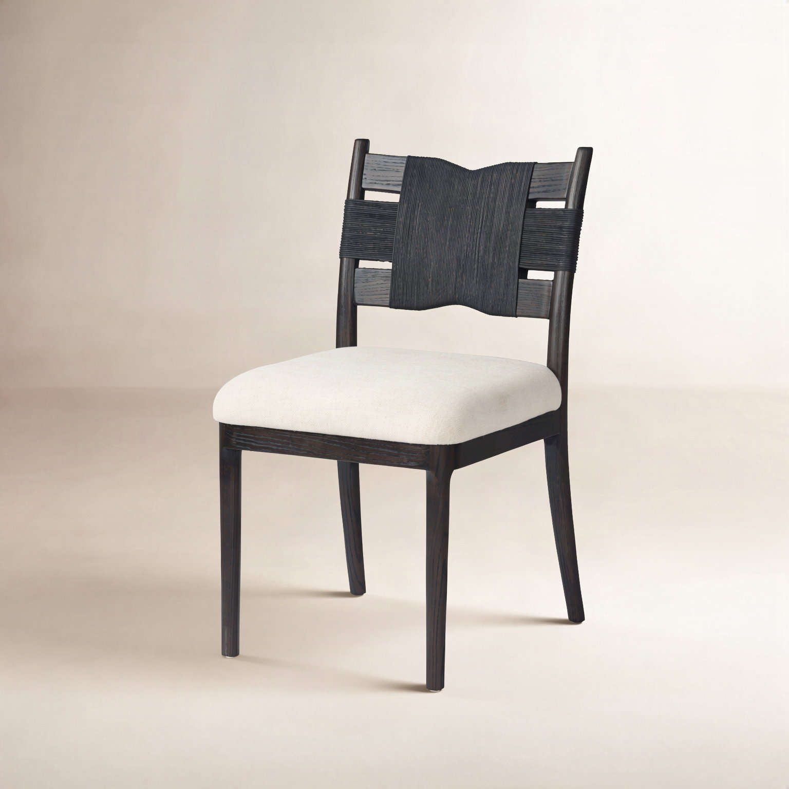 Tova Dining Chair, Distressed Black Oak/Black Paper Cord