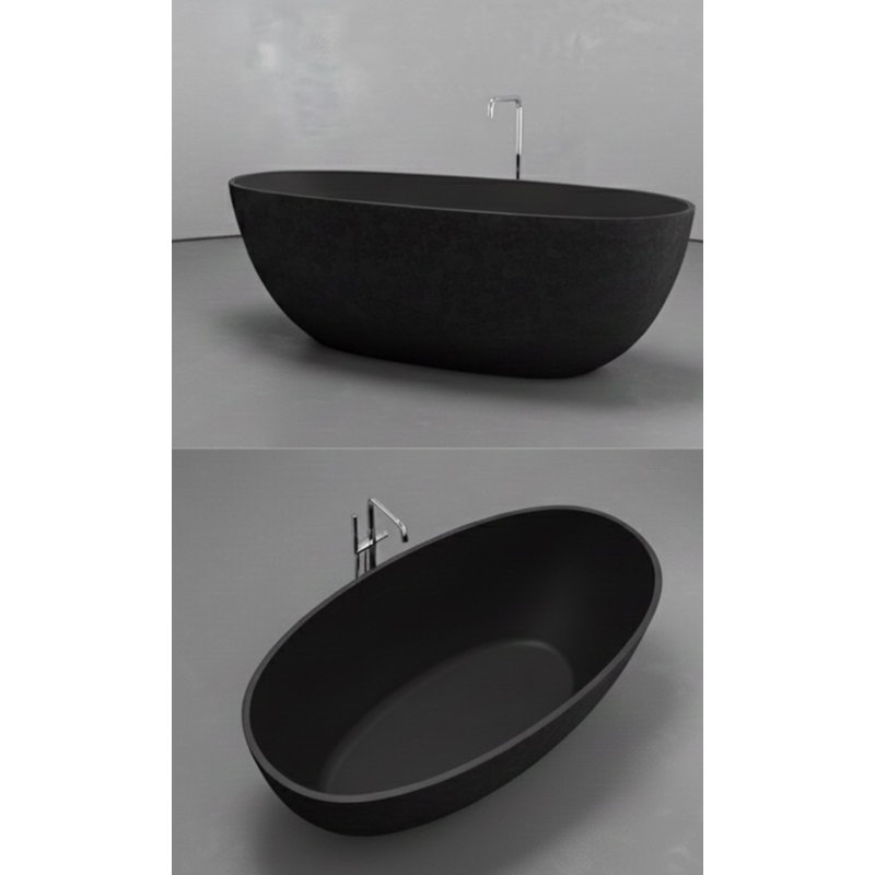 Baignoire ovale autoportante en béton noir 62,8 po. X 30,3 po., Noir