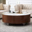 Table basse ronde en pierre frittée avec base en noyer pour le salon, facile à nettoyer et à ranger